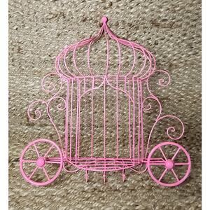 PINK PRINCESS CINDERELLA’S CARRIAGE WIRE WALL SHELF WITH HOOKS 22” HOME DECOR